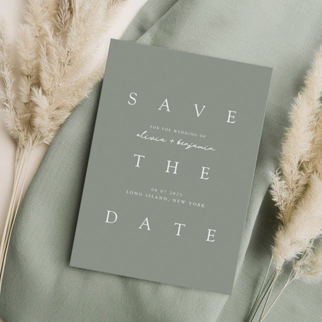 Minimalist Sage Green Typography Modern Wedding Save The Date (Creator Uploaded)