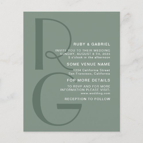 Minimalist sage green Typography monogram Wedding Flyer