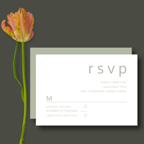 Minimalist Sage Green Typography Wedding RSVP Card