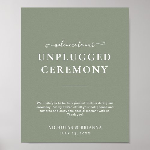 Minimalist Sage Green Unplugged Boho Wedding Poster