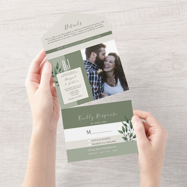 Minimalist Sage Green Wedding All In One Invitation (Tearaway)