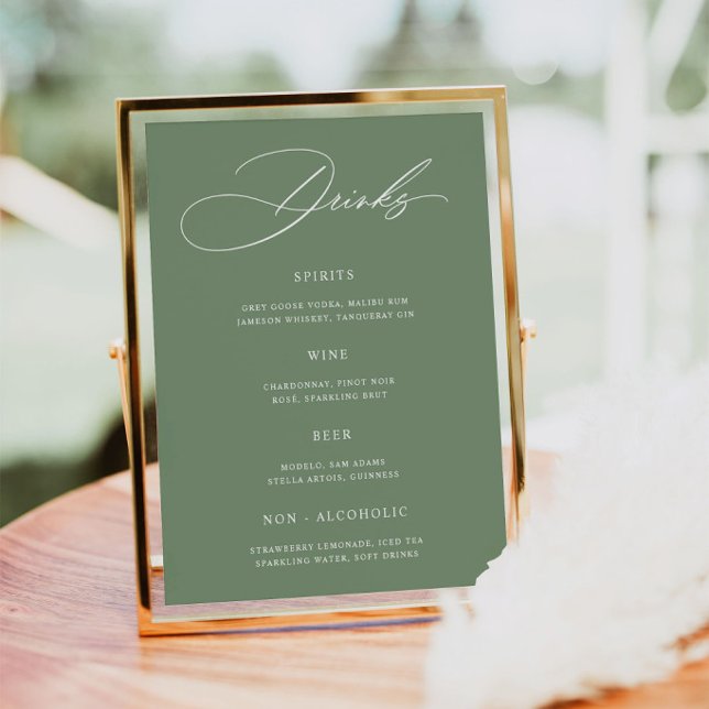 Minimalist Sage Green Wedding Bar Menu  Poster (Creator Uploaded)