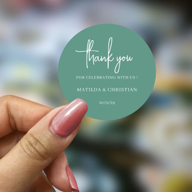 Minimalist Sage Green Wedding  Classic Round Sticker (Creator Uploaded)