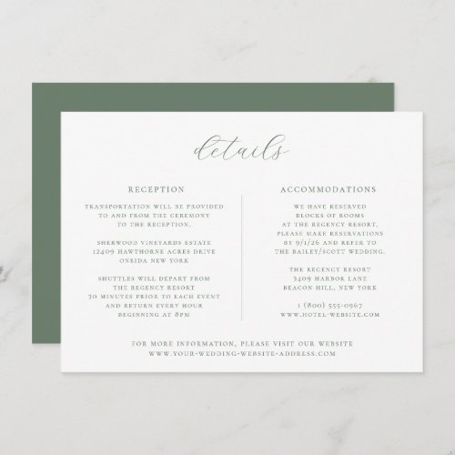 Minimalist Sage Green Wedding Details Card