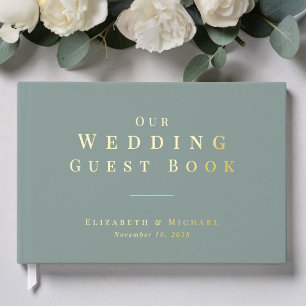 Minimalist Sage Green Wedding Foil Guest Book