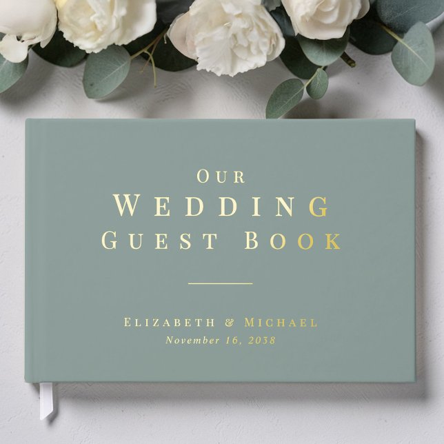 Minimalist Sage Green Wedding Foil Guest Book (Minimalist Sage Green Wedding Foil Guest Book)