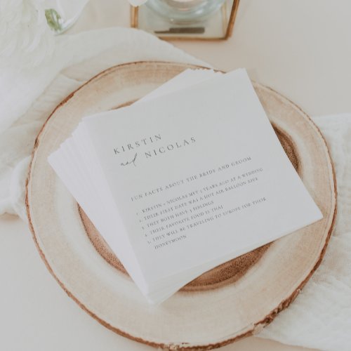 Minimalist Sage Green Wedding Fun Facts Napkins