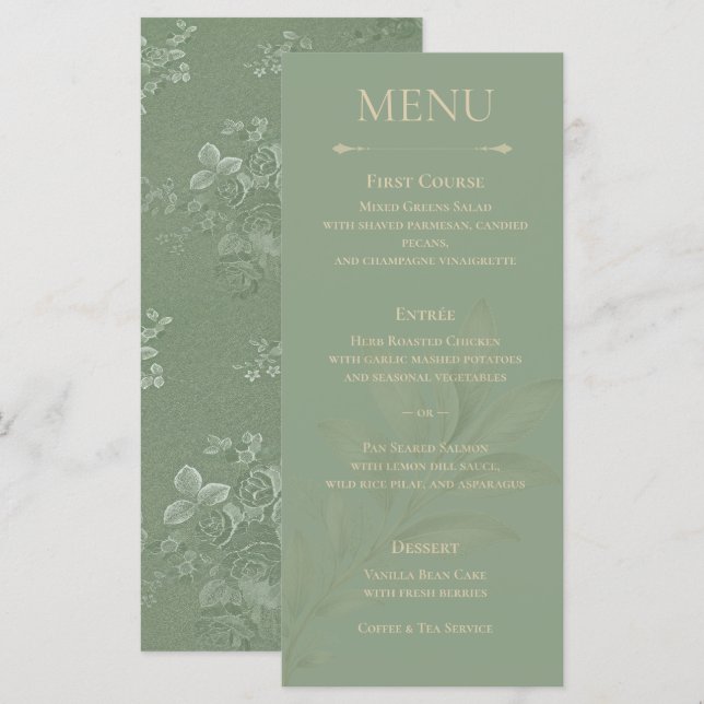 Minimalist Sage Green Wedding Menu Card (Front/Back)
