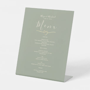 Minimalist Sage Green Wedding Menu Pedestal Sign