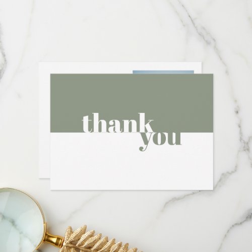 Minimalist Sage Green  Wedding Photo Thank You