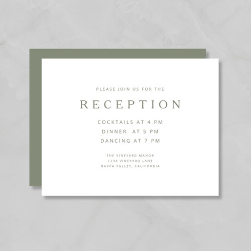 Minimalist Sage Green Wedding Reception Enclosure Card