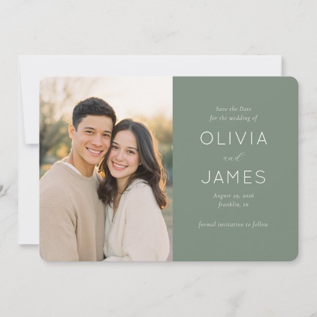 Minimalist Sage Green Wedding Save the Date (Front)
