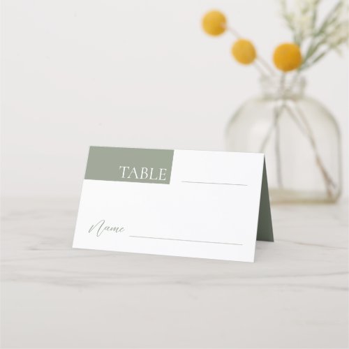 Minimalist Sage Green Wedding Table Number Name Place Card