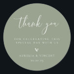 Minimalist Sage Green Wedding Thank You Classic Round Sticker<br><div class="desc">Minimalist Sage Green,  wedding thank you favor stickers.</div>