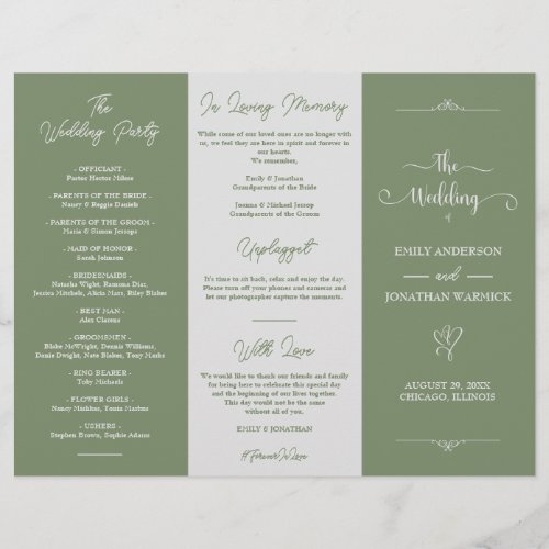 Minimalist Sage Green White Luxury Wedding Program