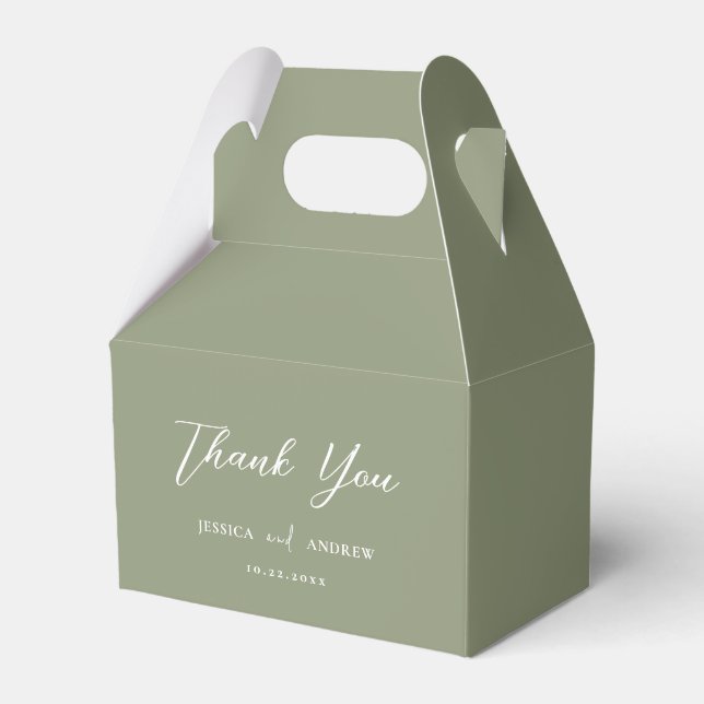Minimalist Sage Green & White Simple Wedding Favor Boxes (Front Side)