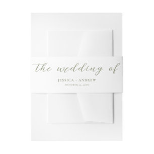 Minimalist Sage Green & White Simple Wedding  Invitation Belly Band