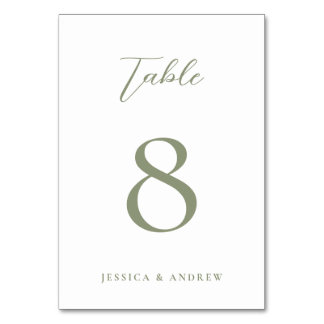 Minimalist Sage Green & White Simple Wedding Table Number