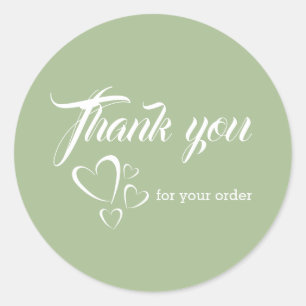 Minimalist Sage Green White Thank You Business Classic Round Sticker