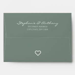 Minimalist Sage Green with Heart Modern Wedding Envelope