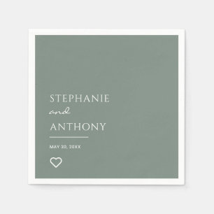 Minimalist Sage Green with Heart Modern Wedding Napkins