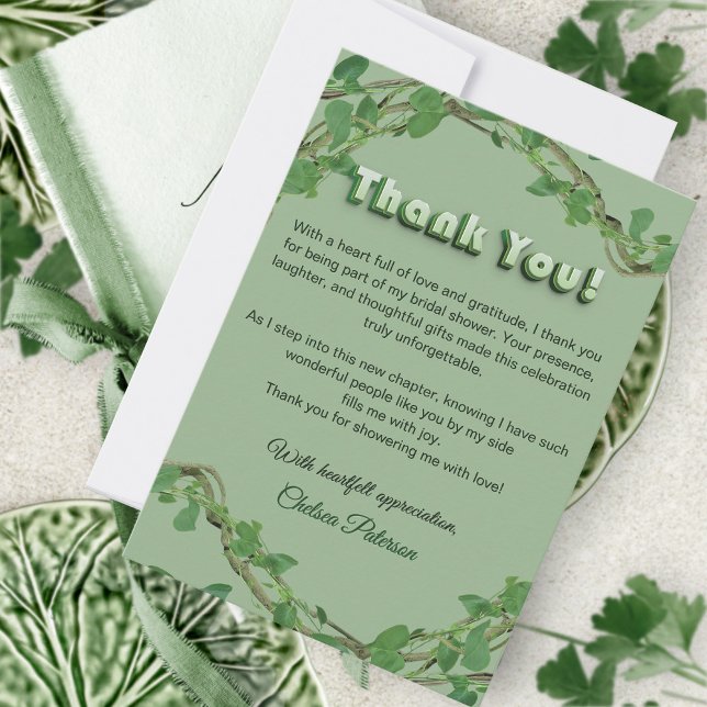 Minimalist Sage Greenery Classic Bridal Shower Thank You Card (Creator Uploaded)