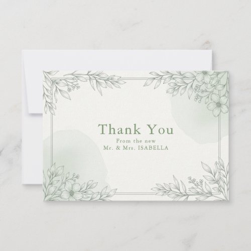 Minimalist Sage Greenery Delicate Floral Thank You Card