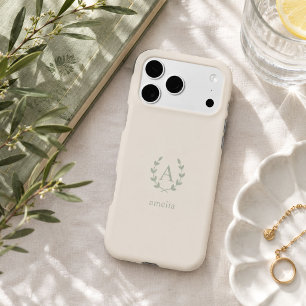 Minimalist Sage Initial Name Laurel Monogram iPhone 17 Pro Max Case