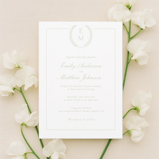 Minimalist Sage Laurel Wedding Invitation (Creator Uploaded)