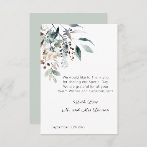Minimalist Sage Leaves  Wedding Thank You Card