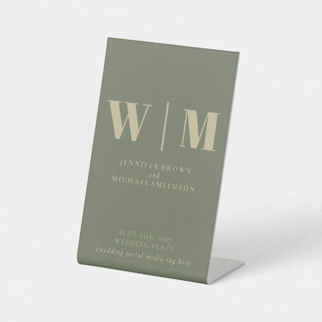 Minimalist Sage Party Modern Simple Wedding Pedestal Sign