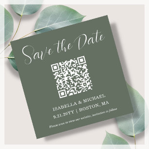 Minimalist Sage Save the Date QR Code Magnet