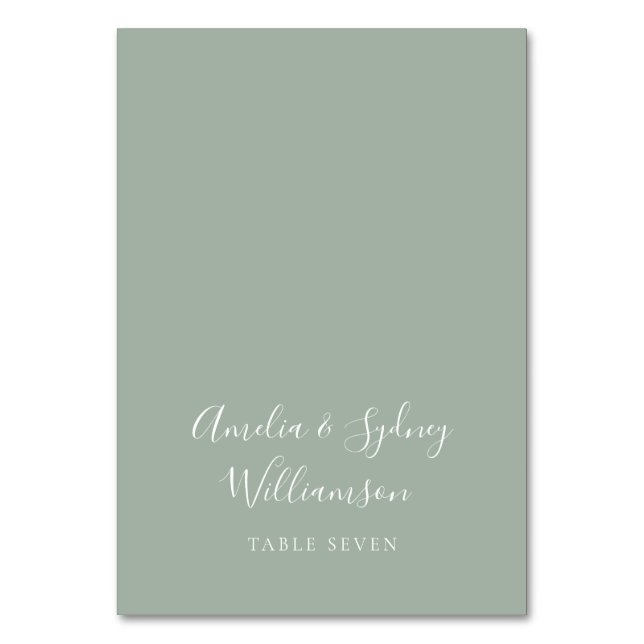 Minimalist Sage Script Custom Name Place Card (Front)