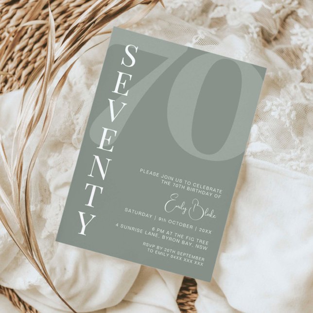 Minimalist Sage Seventy 70th Birthday Party Invitation (Creator Uploaded)
