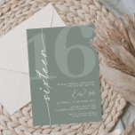 Minimalist Sage Sixteen 16th Birthday Party  Invitation<br><div class="desc">This minimalist typography 30th birthday party invitation is perfect for a modern birthday party. The simple design features classic white font on sage background. Customisable in any colour. Keep the design minimal and elegant, as is, or personalise it by adding your own graphics and artwork. For more advanced customisation of...</div>