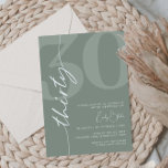 Minimalist Sage Thirty 30th Birthday Party Invitation<br><div class="desc">This minimalist typography 30th birthday party invitation is perfect for a modern birthday party. The simple design features classic white font on sage background. Customisable in any colour. Keep the design minimal and elegant, as is, or personalise it by adding your own graphics and artwork. For more advanced customisation of...</div>