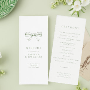 Minimalist Sage Vintage Bow Wedding Program
