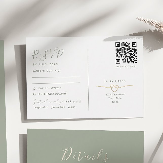 Minimalist Sage Wedding RSVP Card QR Code (Creator Uploaded)