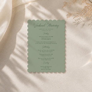 Minimalist Sage Wedding Weekend Itinerary Card
