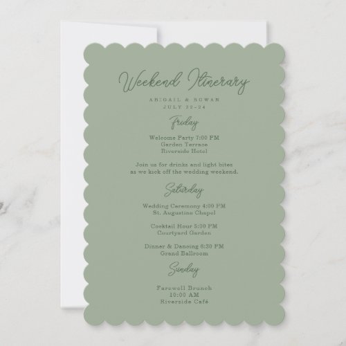 Minimalist Sage Wedding Weekend Itinerary Card