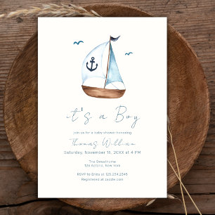 Minimalist Sailboat Anchor Baby Shower Invitation