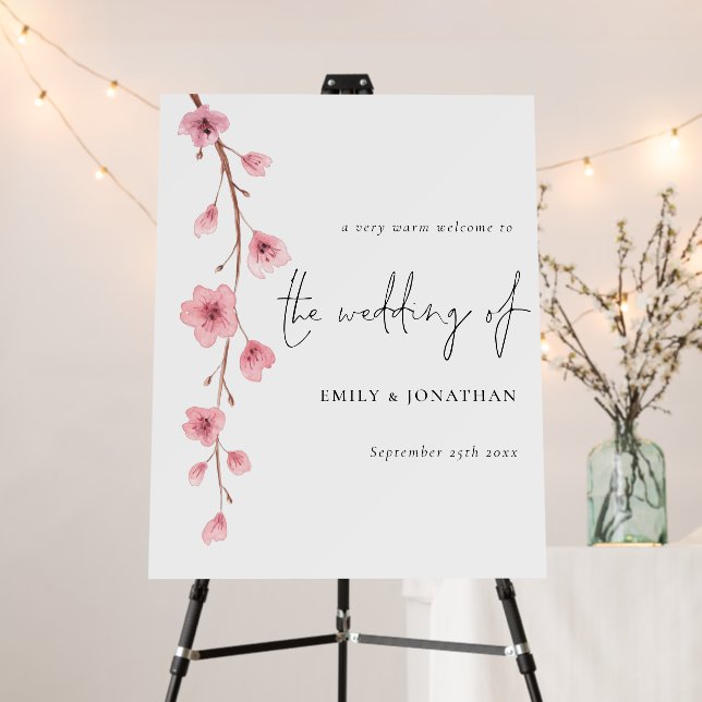 Minimalist Sakura Cherry Blossom Welcome Wedding Foam Board (In Situ (Stand))
