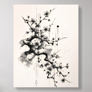Minimalist Sakura Ink Blossom Acrylic Photo Tile