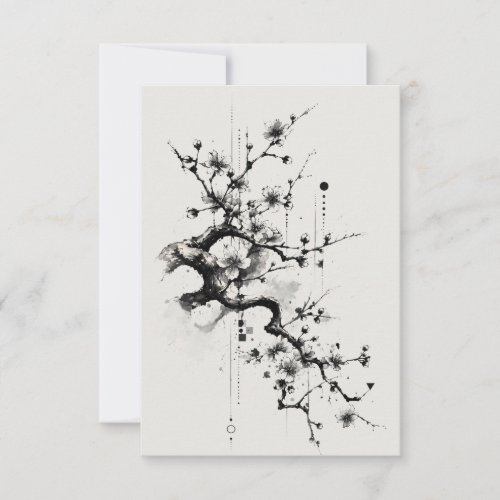 Minimalist Sakura Ink Blossom Thank You Card