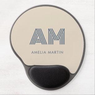 Minimalist Sand Beige Monogram Gel Mouse Pad