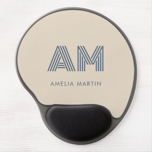 Minimalist Sand Beige Monogram Gel Mouse Pad (Front)