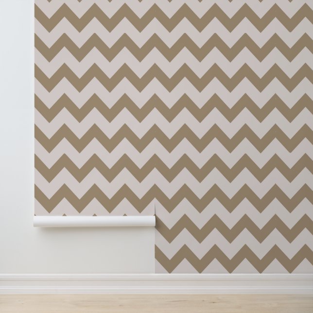 Minimalist Sand Brown White Chevron Pattern Wallpaper (Application)