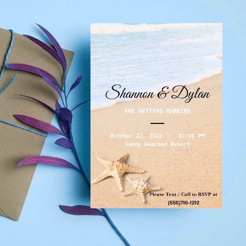 Minimalist Sandy Beach Starfish Wedding Invitation