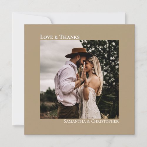 Minimalist Sandy Tan Simple Wedding Photo Love & Thank You Card