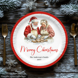 Minimalist Santa Claus Vintage Red White Dinner Paper Plates